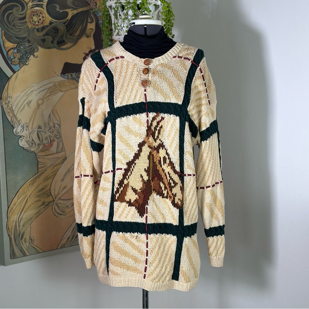 Vintage‎ 90s the eagle’s eye Horse Equestrian Western Hand Knit Tunic Sweater